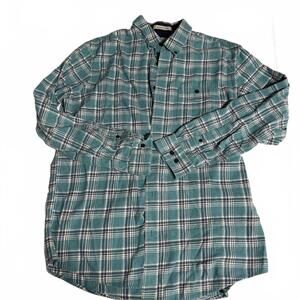 Vintage LL BEAN Soft Blue/Green Plaid Flannel Long Sleeve Button Down Mens L